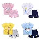 Летний комплект одежды для маленьких мальчиков, топы и шорты для новорожденных мальчиков, 2 шт., комплекты одежды для маленьких девочек с героями мультфильмов, хлопковые детские наряды