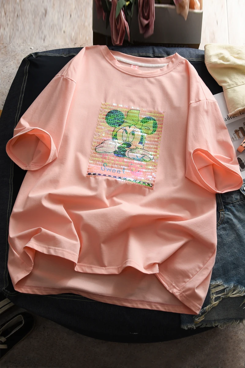 

Disney Mickey Mouse Women's Cartoon T-shirt Loose Casual O-Neck Korean Clothes Kawaii Harajuku Clothing Womens Long Sleeve Tops