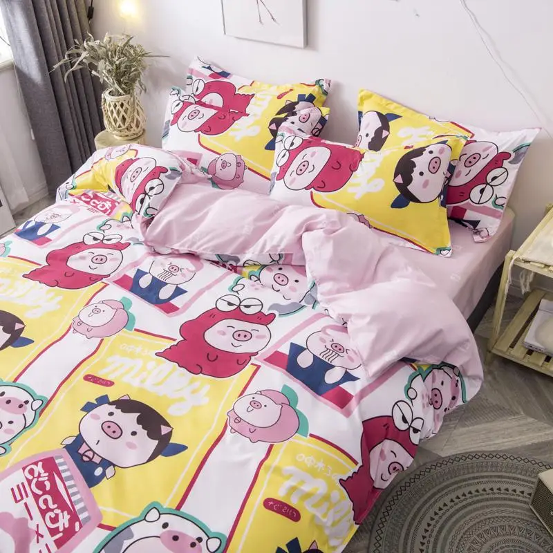 

Household Pillowcase Oversized Bedding Bed Sheet Four-Piece Quilt Cover, Color-Fast,, Soft And Skin-Friendly Cotton