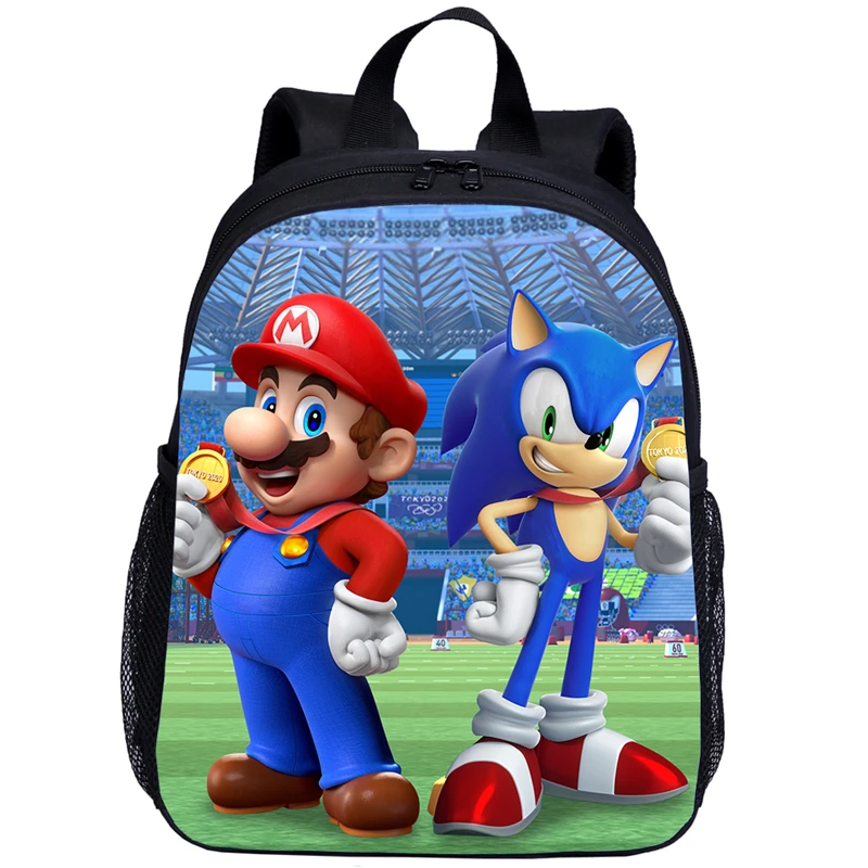 Модные школьные сумки для маленьких мальчиков и девочек, 3D сумка для книг, рюкзак с мультяшным принтом Марио и Соника, Детские рюкзаки с аним...