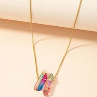 ins gold chain rainbow colorful druzy drusy stone irregular pendant choker necklaces trendy korean fashion women party jewelry
