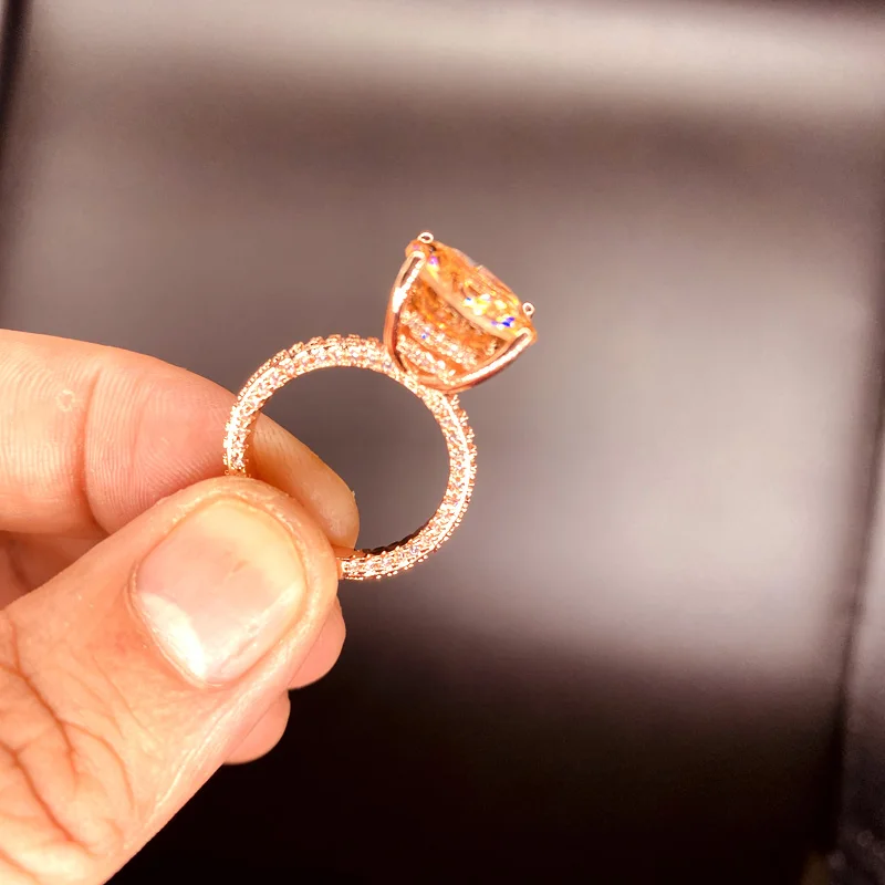 Рождественский подарок розовое золото цвет ааааа большой 3ct кристалл кольцо ювелирные изделия обручальные кольца для женщин аксессуар anillo высокое качество