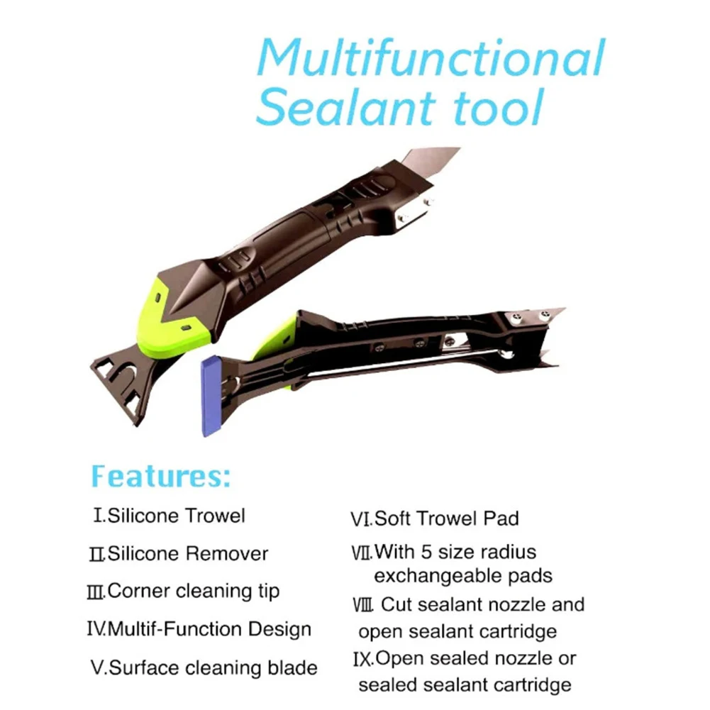 

5 In 1 Silicone Remover Caulk Finisher Sealant Smooth Scraper Grout Kit Tools with Seam Tape Plastic Hand Tools Set Accessories