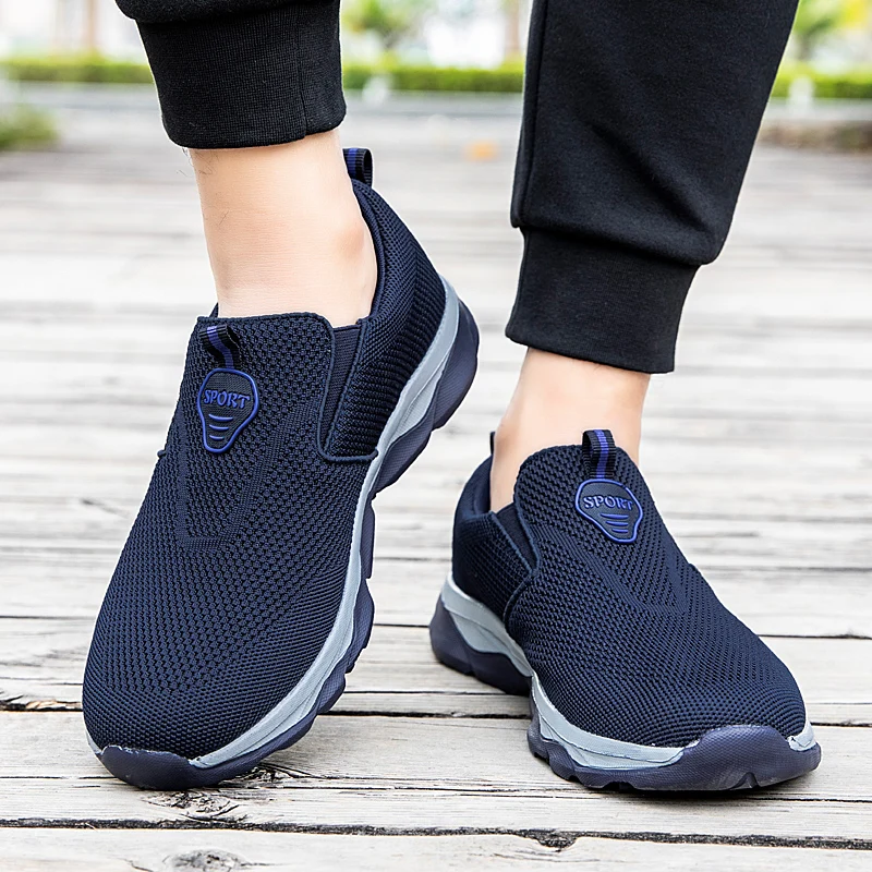 

2021 Summer Light Mens Casual Sport Shoes Knit Breathable Comfort Soft Rubber Non-slip Old Man Slip-on Walking Trekking Footwear