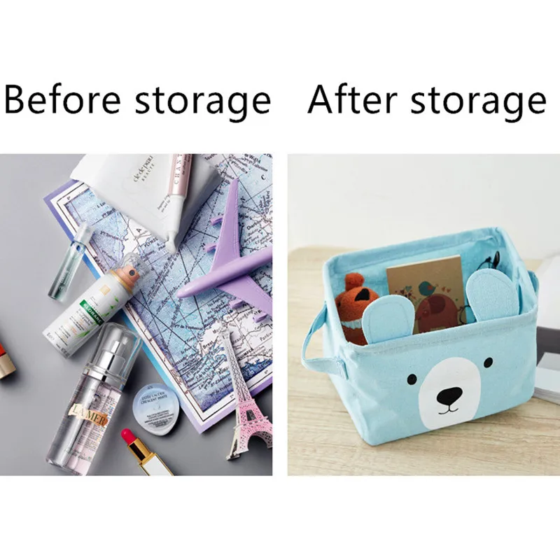 Квадратная коробка с мультяшными медведями многофункциональная холщовая из