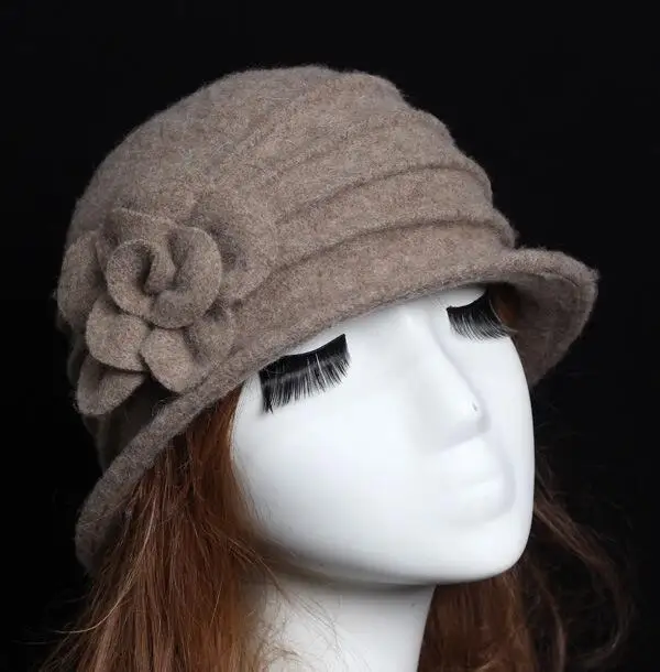 

Women Dome Mom Hats Fedora 100% Wool Hat For Autumn And Winter Solid Warm Floral Hat Loose Retro Vintage Bowler Wing Caps Hats