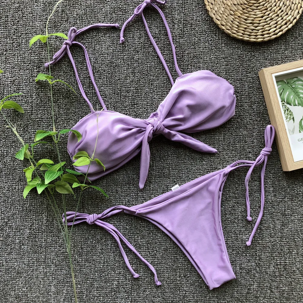 

Bikini Suit Women Glitter Fabric Solid Color Swimsuit Beach Suit Tube Top Swimsuit 2-Piece Set Women Sexy V-Waist Bikini COZOK