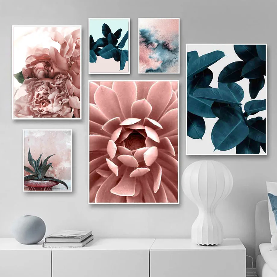 

Peony Aloe Dahlia Flower Leaves Abstract Wall Art Canvas Painting Nordic Posters And Prints Wall Pictures For Living Room Decor