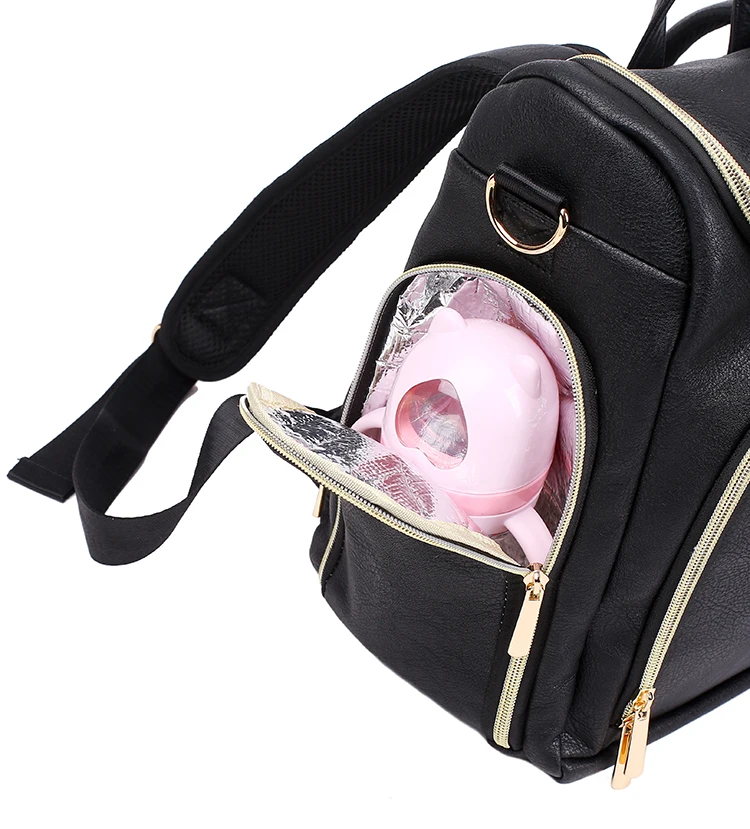 Bolsa de pa&ntilde;ales de cuero PU para beb&eacute;, mochila de gran capacidad, bolsas de pa&ntilde;ales de maternidad de alto grado, bolsa de almacenamiento para cochecito, bolsa de lactancia-2