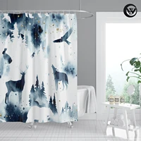 new shower curtain starlight animal world rabbit deer eagle forest printed bathtub curtain liner waterproof home decor