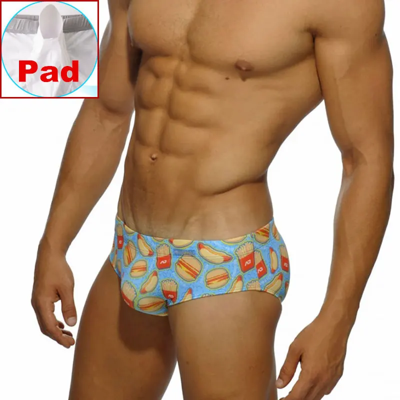 

Men Pad Swimwear Briefs Swimming Trunks Mens Low Waist Hamburger Beach Surfing Shorts Swim Trunk Brief Male Swimsuit Beachwear