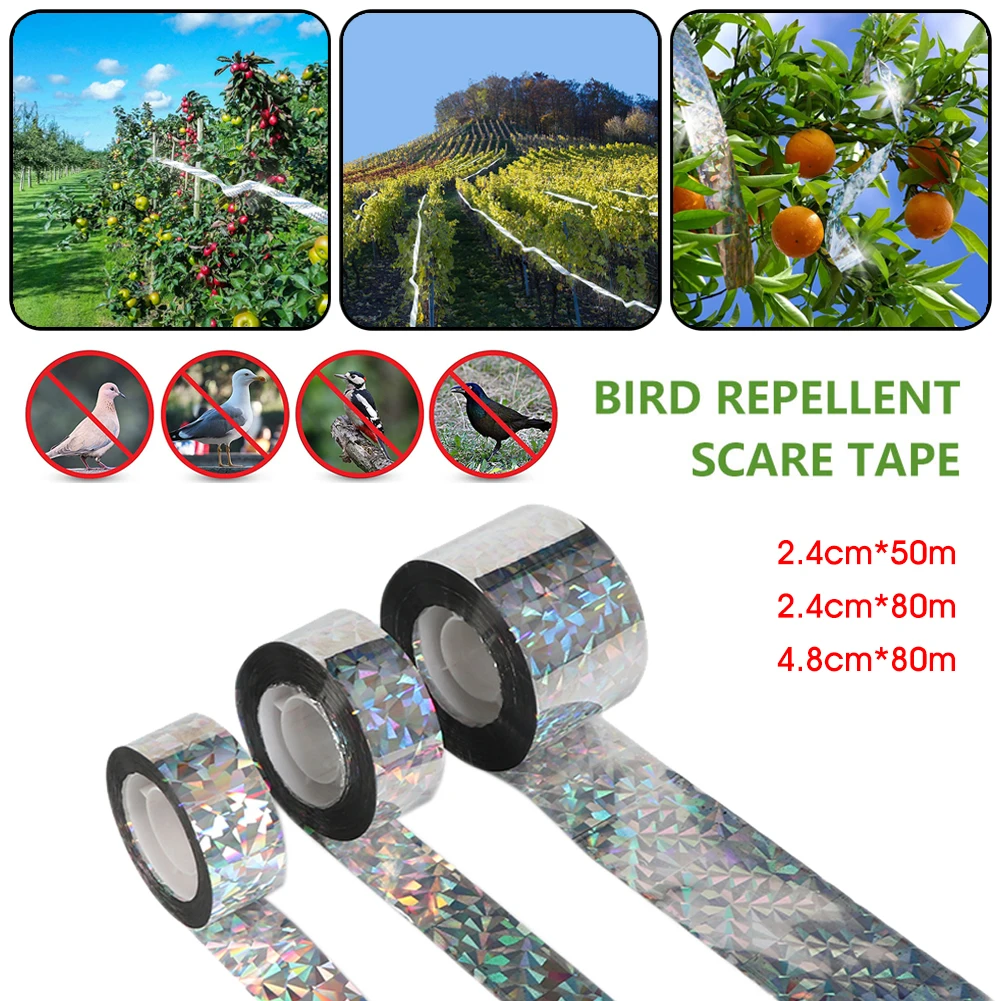 

50m/80m Anti Bird Tape High Reflective Bird Scare Strips Waterproof Bird Repeller Ribbon for Pest Control
