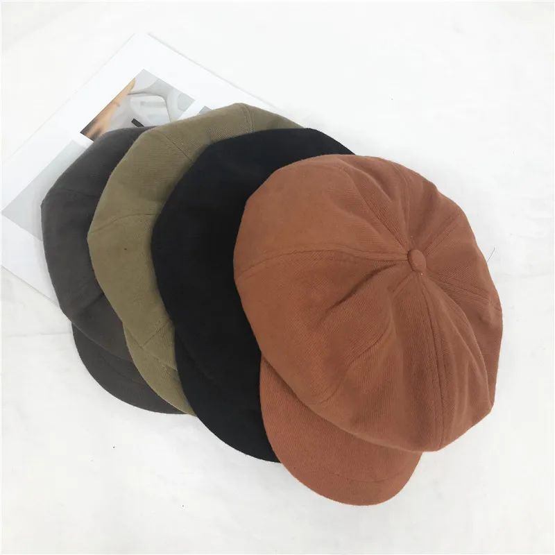 

Women's Autumn And Winter Korean-style Versatile Octagonal Cap Japanese-style British-Style Painter Cap Navy Retro