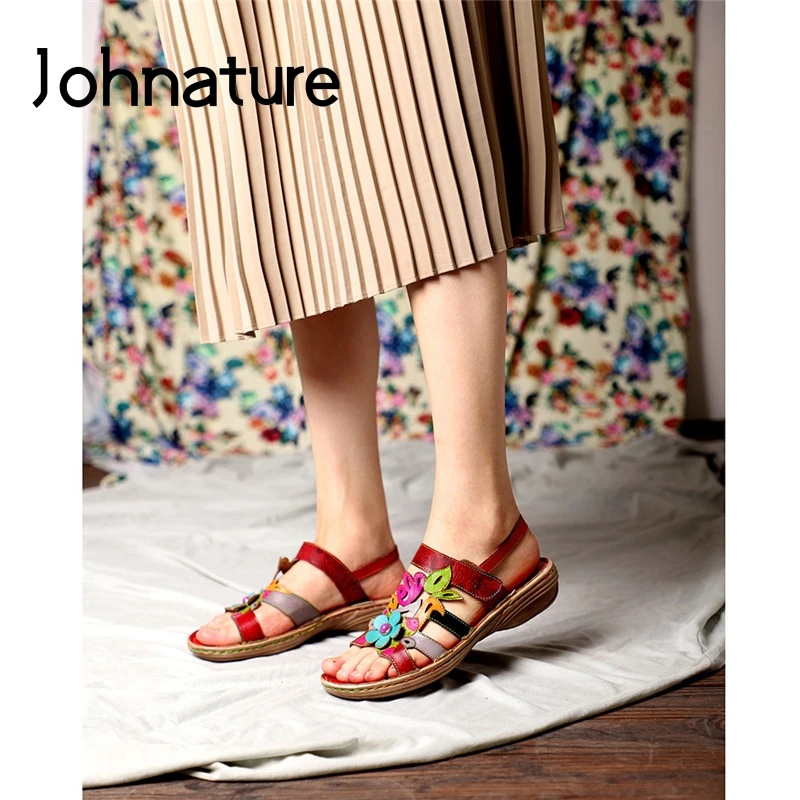 Женские сандалии в стиле ретро Johnature повседневные босоножки из натуральной кожи