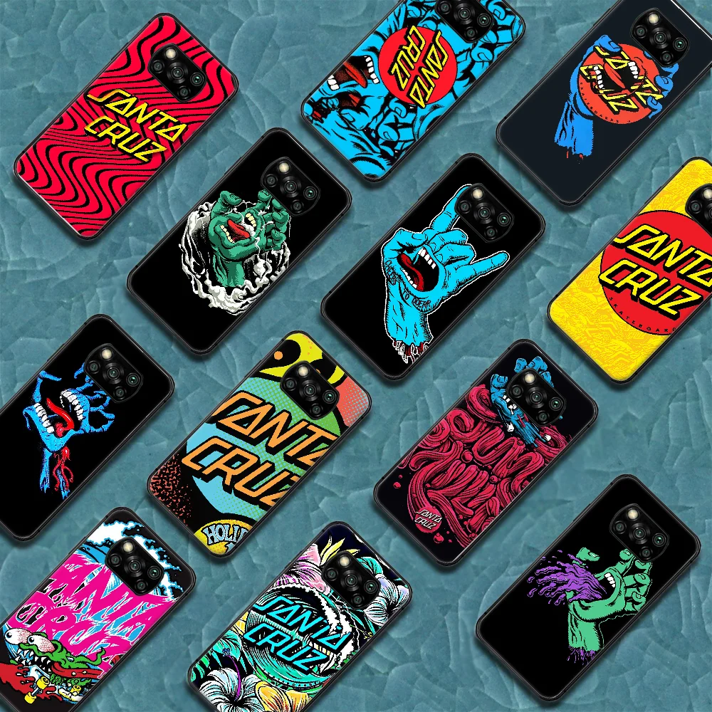 

Santa Cruz Skateboard Brand Phone Case Cover Hull For Xiaomi Mi A2 A3 8 9 SE 9T 10 10T Lite Pro Ultra Poco X3 black Cell 3D Etui
