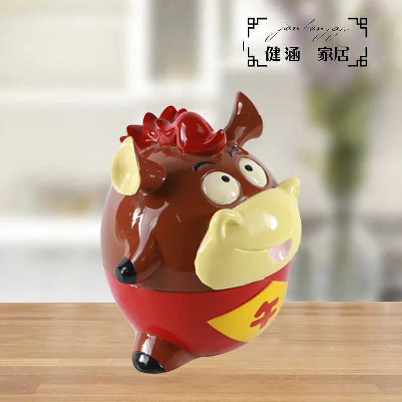 

Children's handmade zodiac piggy bank decoration creative resin cartoon change coin piggy bank