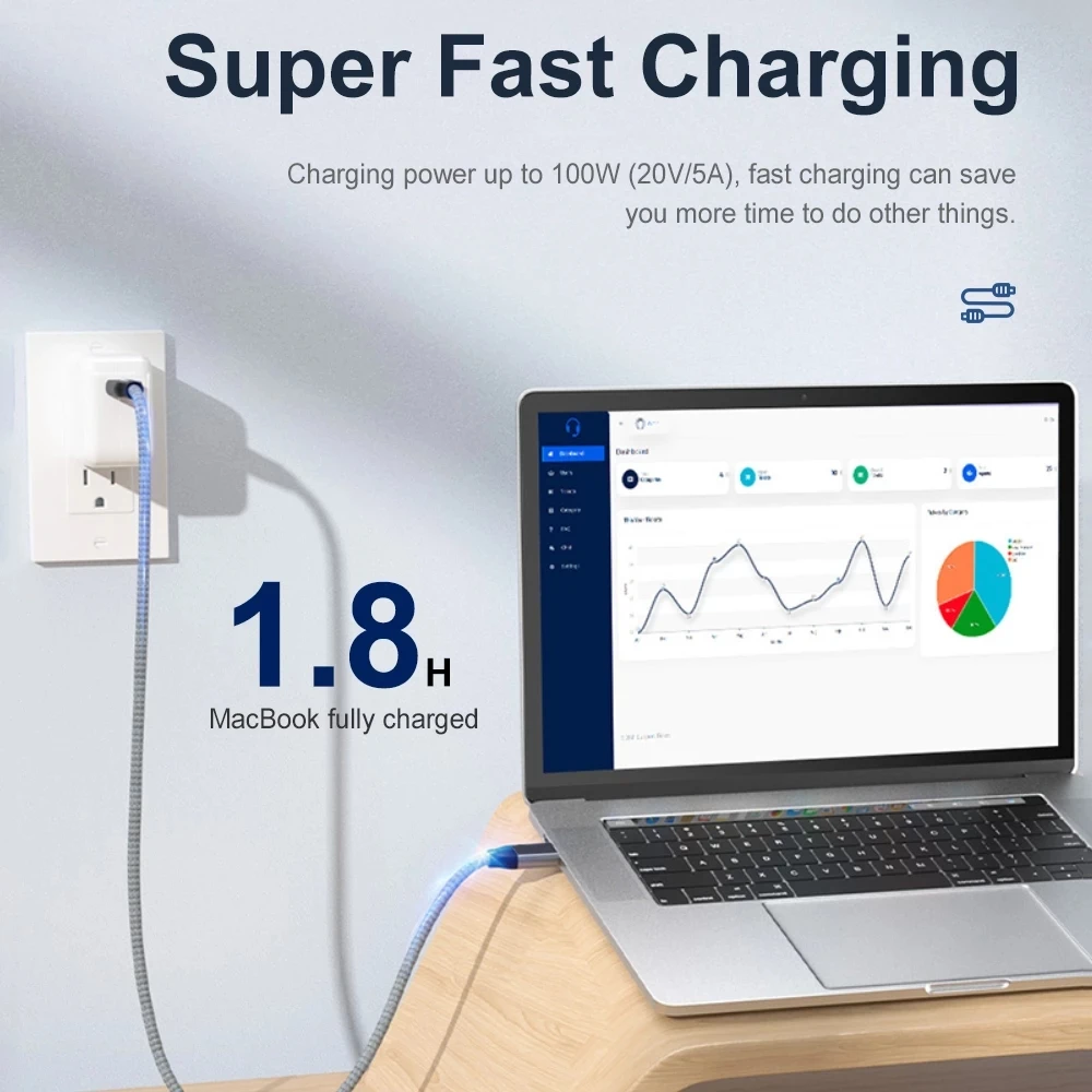 Кабель для передачи данных USB3.1 Gen2 Тип C 20 Гбит/с 100 Вт В/5 А быстрая зарядка