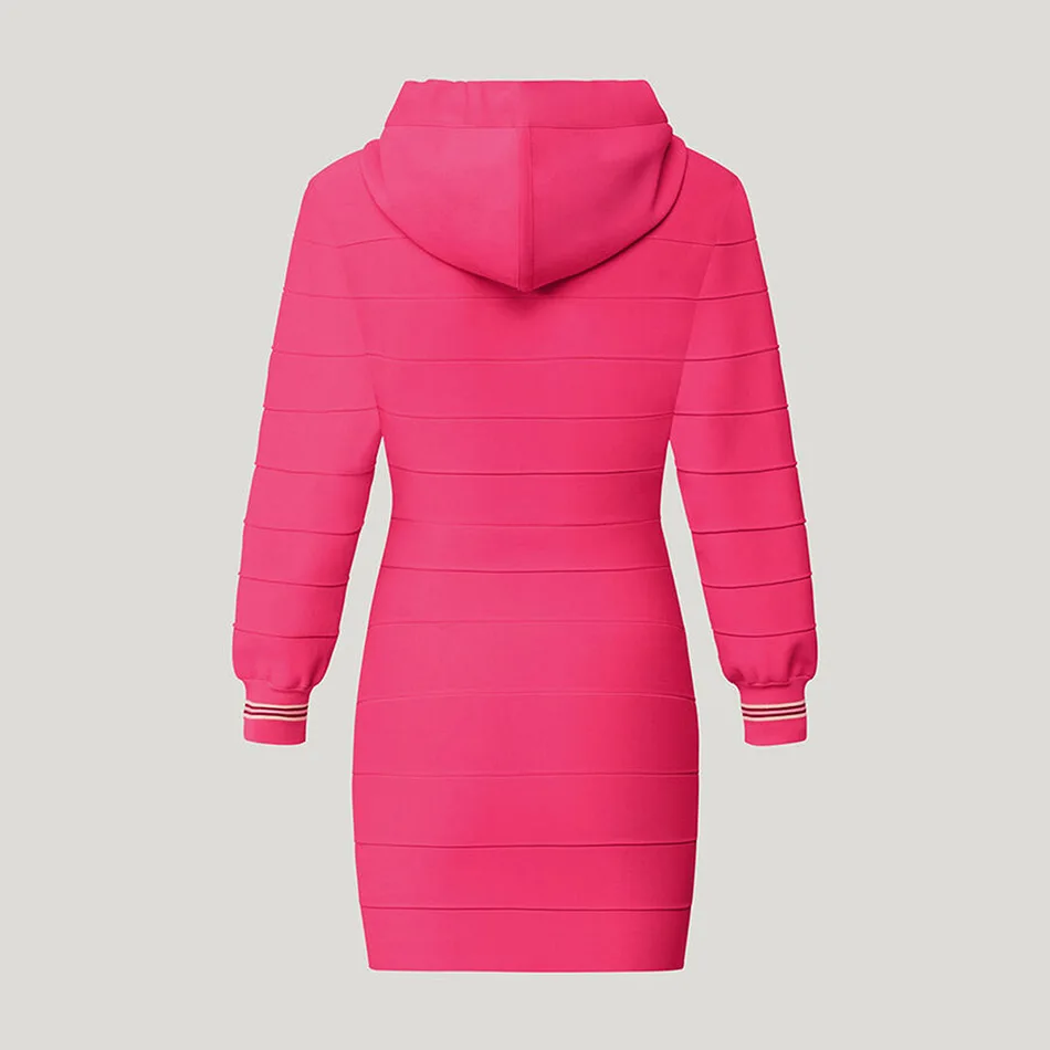 Осенне зимний свитер с капюшоном розового и красного цвета облегающее мини