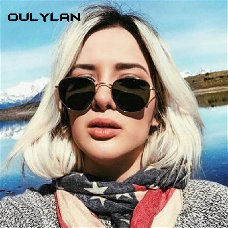Oulylan, Винтажные Солнцезащитные очки, женские, мужские, фирменный дизайн, Ретро стиль, маленькие, полигоновые, солнцезащитные очки, шестигранная металлическая оправа, очки