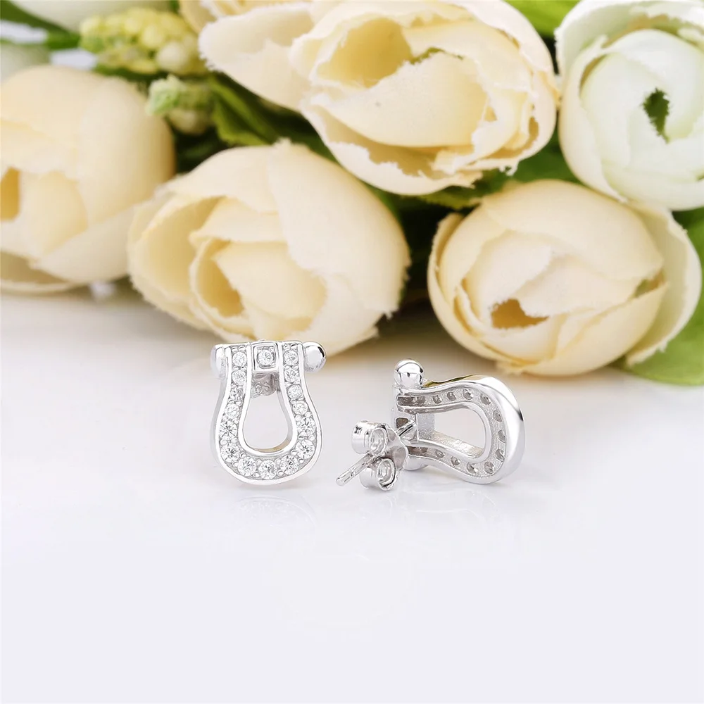 

YinDX 925 Sterling Silver Earrings Shiny Pav U-Shaped Earrings Are Suitable For Original European Charm And Luxury Women