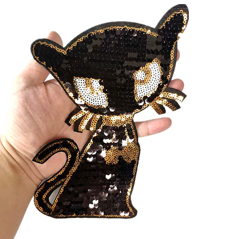 Патчи для одежды с блестками и котом 22 см|iron on patches|iron ongirl patch |