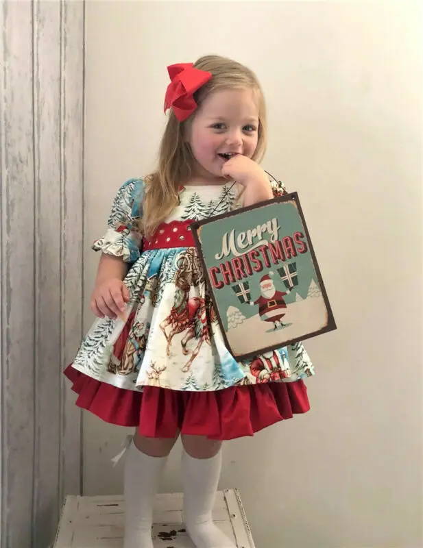 Рождественский костюм для маленьких девочек с цветочным принтом | Детская одежда