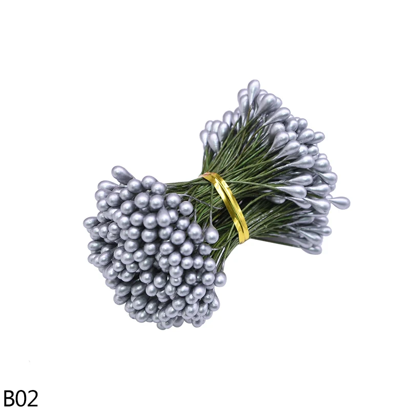 B02 silver 130/260 шт, толщина 3 мм, маленький искусственный цветок Искусственные тычинки цветочный Рисунок с изображением рождественского цветка, тычинки Свадебные украшения для самодельного изготовления - Цвет: B02 silver