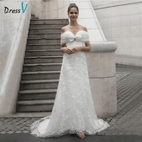 dressv elegant wedding dress off the shoulder bowknot lace sleeveless a line zipper up outdoorchurch wedding dresses custom