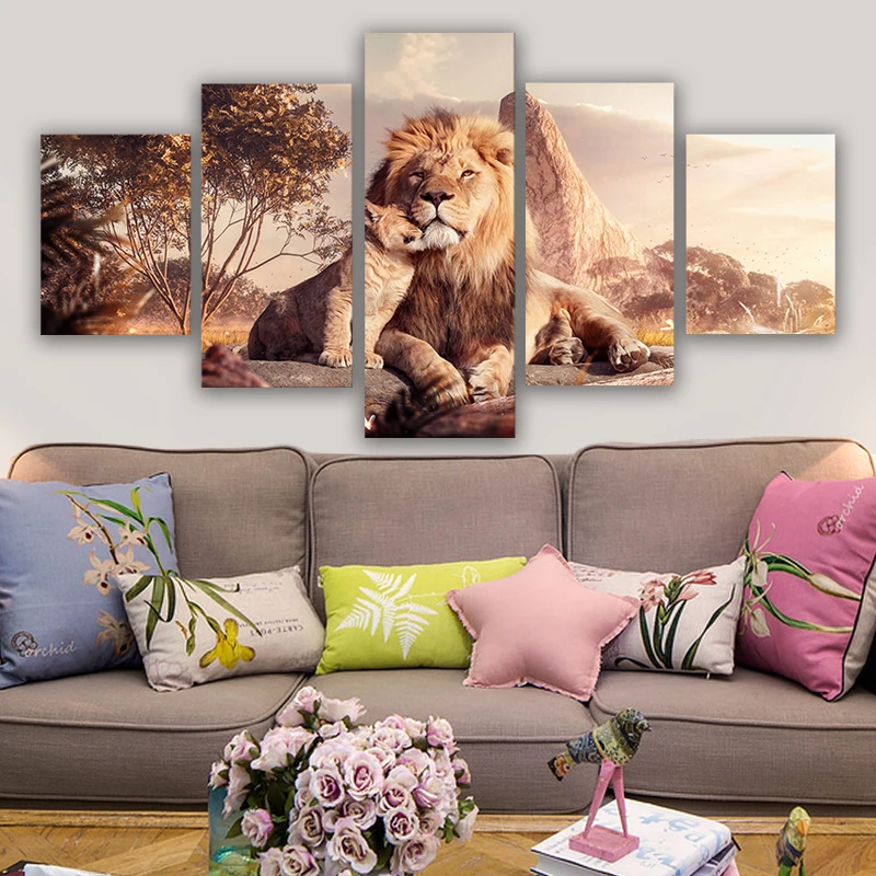 

Lion and Cub Canvas Painting Wall Art Decor with Frame Modular Room Decoration Accessories Canvas Pictures for Living Room Decor