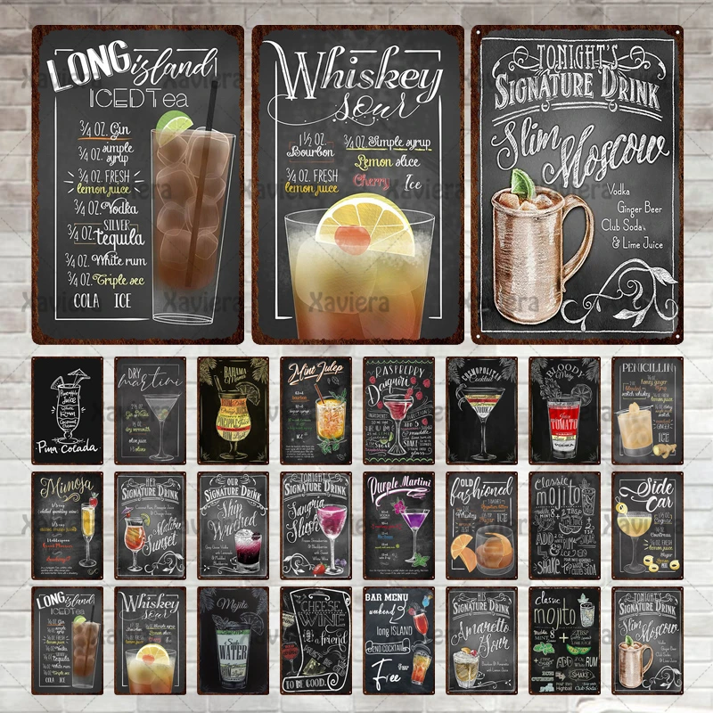 Винтажный металлический оловянный постер с изображением чая и Мартини Мохито |