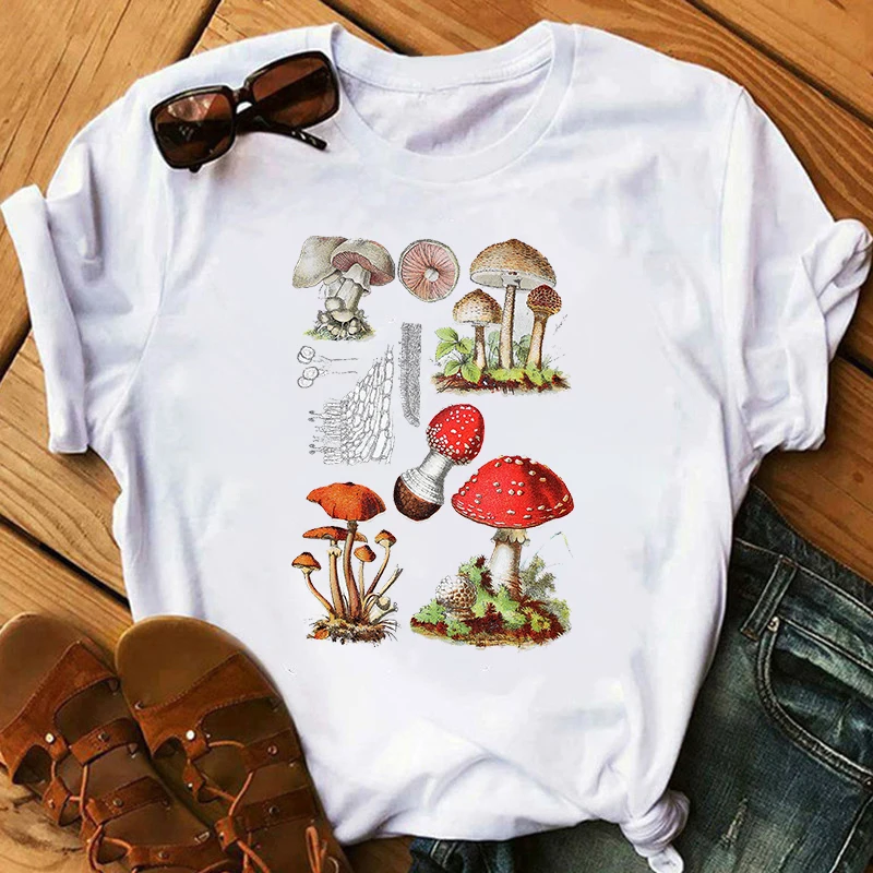

Harajuku Mushroom Lovely print women Fashion casual unisex women funny kawaii New summer 2021 graphic tee top Female Clothes