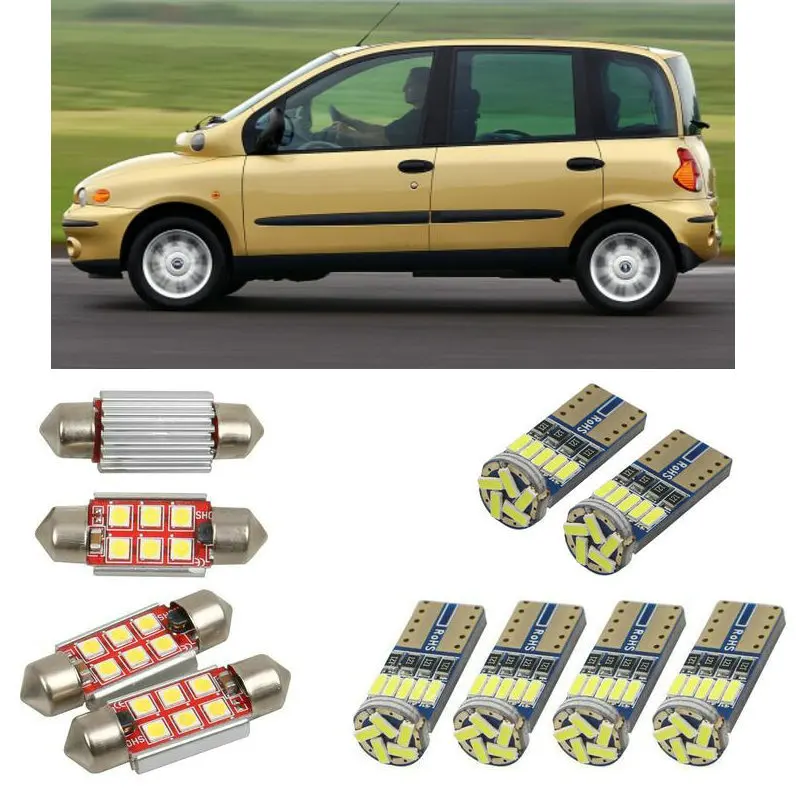 Внутренние светодиодные автомобильные фонари для Fiat multipla 186, Купольные лампы для автомобилей, номерной знак, свет 6 шт