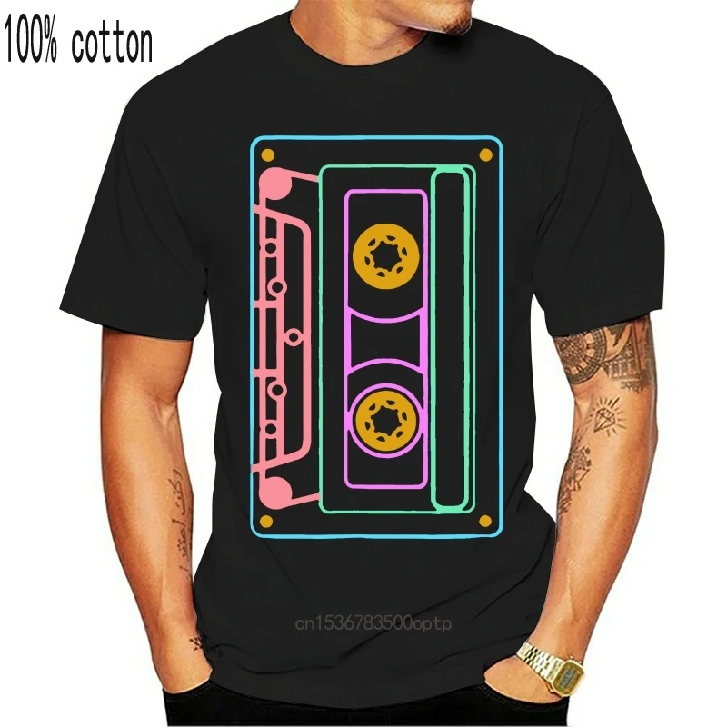 

New brand men 80s Retro Neon Sign Vintage Cassette T Shirt Fashion Mens Short sleeve T Shirt