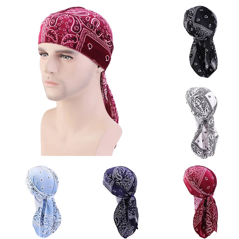 

Unisex Men Women Breathable Bandana Hat velvet Durag do doo du rag long tail headwrap chemo cap