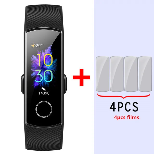 Black add film Умный Браслет huawei Honor Band 5, Оксиметр крови, кислород, волшебный цвет, сенсорный экран, для плавания, для обнаружения сердечного ритма, сна, сна - Цвет: Black add film