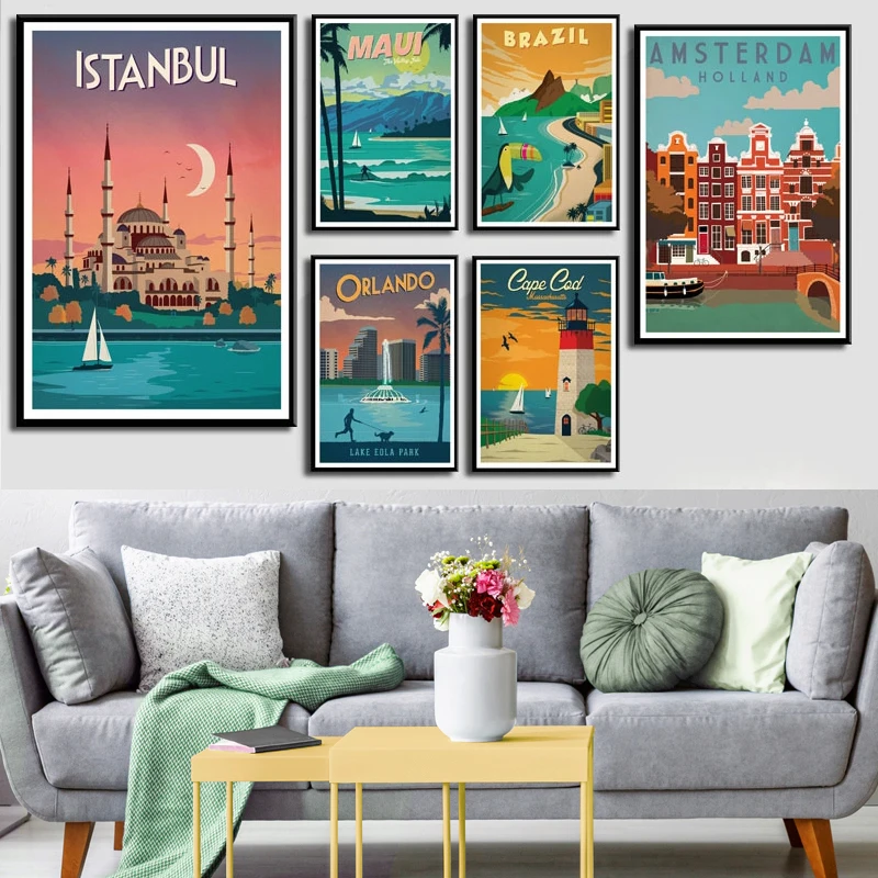 

City Landscape Canvas Art Painting Poster and Prints New York Netherlands Amsterdam London Travel Posters for Living Room