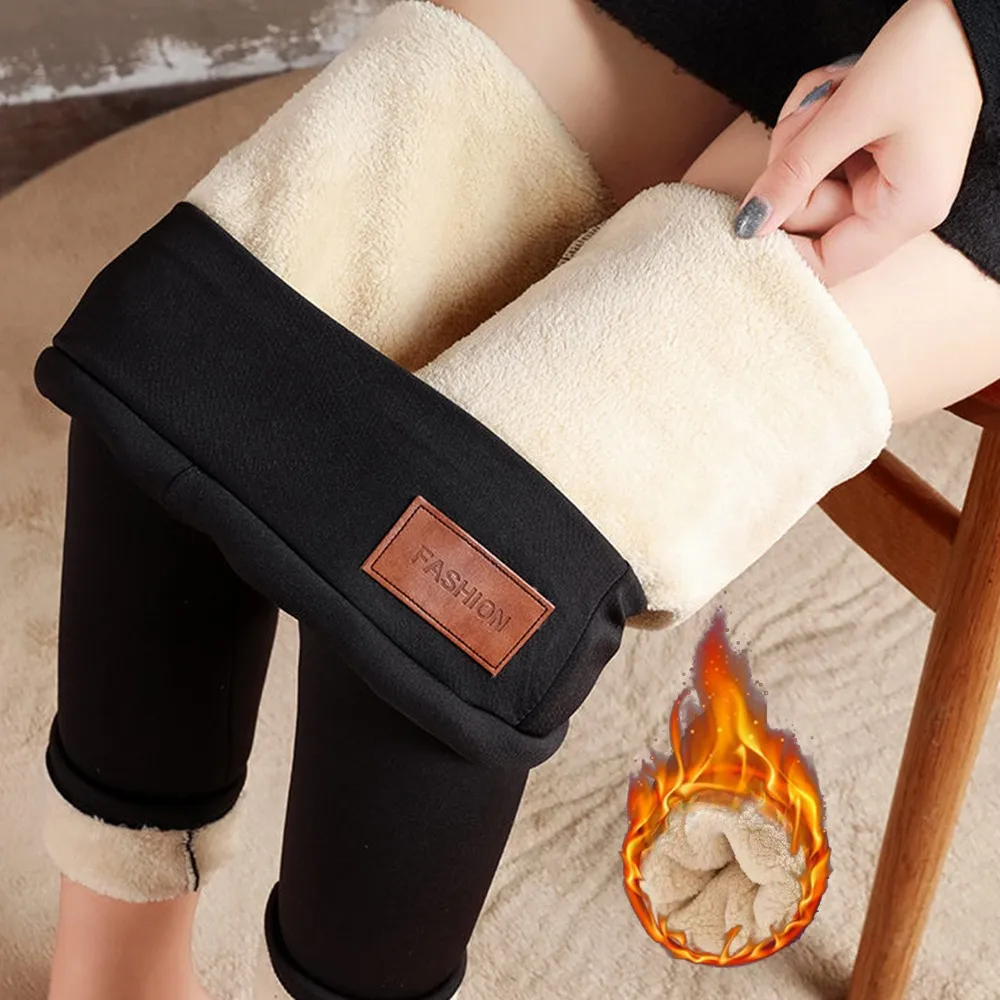 

Women Winter Thick Warm Fleece Lined Blend Thermal Stretchy Leggings Pants Fashion Solid Color High Waist Slim Thermal Pants