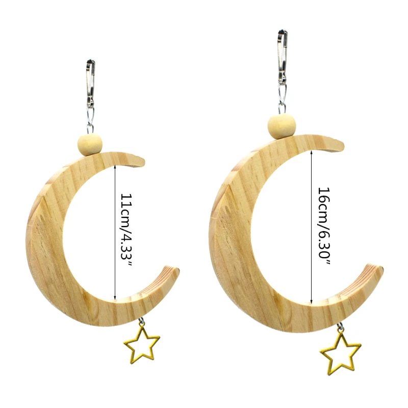 

Parrot Swing Perch Stand Toy Moon Shape Hanging Hammock Bell Pet Cage Bird Wooden Training Claw Feet Grinding Stick