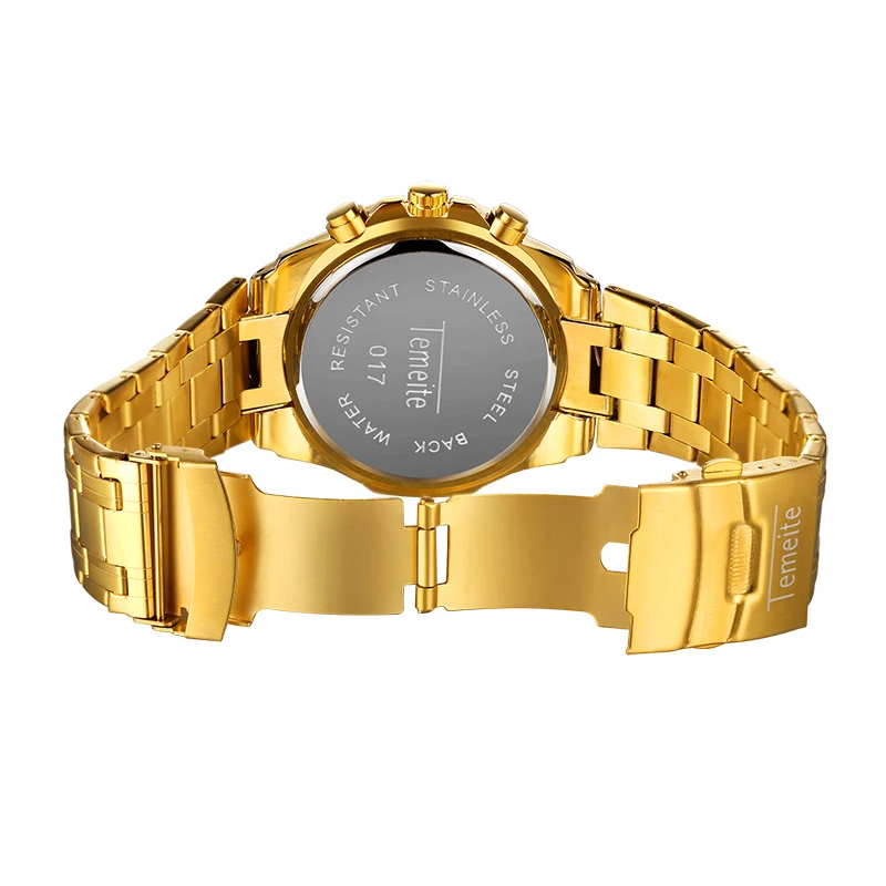 

TEMEITE Fashion Men Watches Golden Quartz Watch Luxury Waterproof Stainless Steel Sport Business Chronograph Date Male Clock