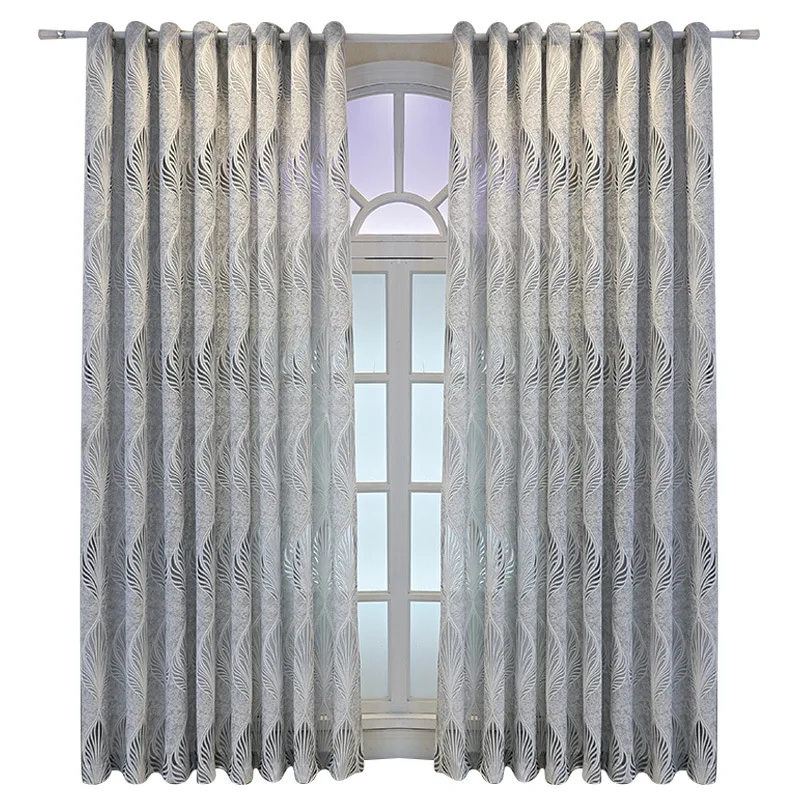 

OLIVE 2021 New Hight Quality Luxury European Gray Print Hollow Out Tulle Curtains For Living Room Bedroom Privacy Protection