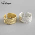 AsinLove Настоящее Стерлинговое Серебро 925 пробы молотковые широкие кольца неправильной формы вогнуто-Выпуклое Открытое кольцо с поверхностью из фольги ювелирные изделия 2020 новый рок