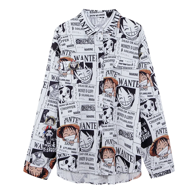 

Summer Blouse for Women Ladies Girl Button Up Shirt Japanese Anime One Piece Monkey D Luffy Manga Clothing Harajuku Clothes Tops
