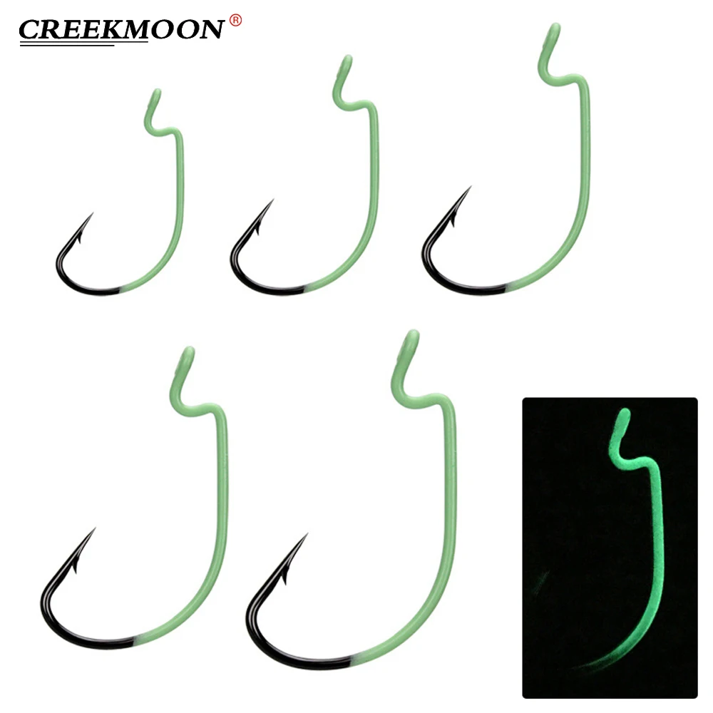 

20Pcs High Carbon Steel Luminous Crank Hook Barbed Single Fishhooks Crank Hooks Set for Soft Worm Dark Carp Fishing Accessories