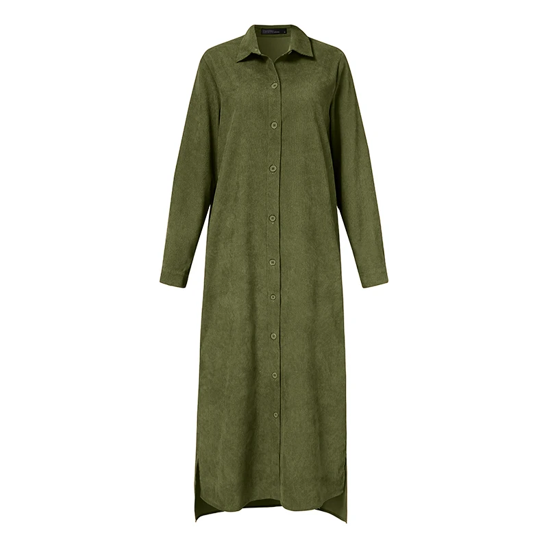 

2021 Women's Shirt ZANZEA Female Retro Blouse Spring Lapel Tops Casual Mid-calf Mujer Camisetas Solid Streetwear Oversized