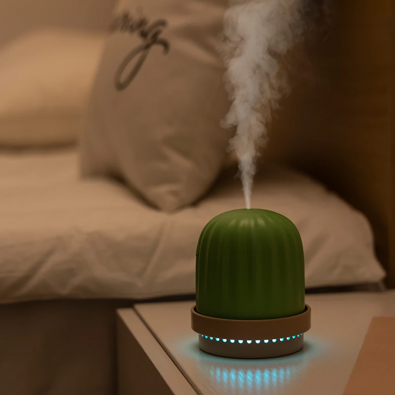 

Wireless Humidifier Portable Cactus Ultrasonic Rechargeable Air Diffuser 800mAh Battery Powered Humidifier with Atmosphere Lamp