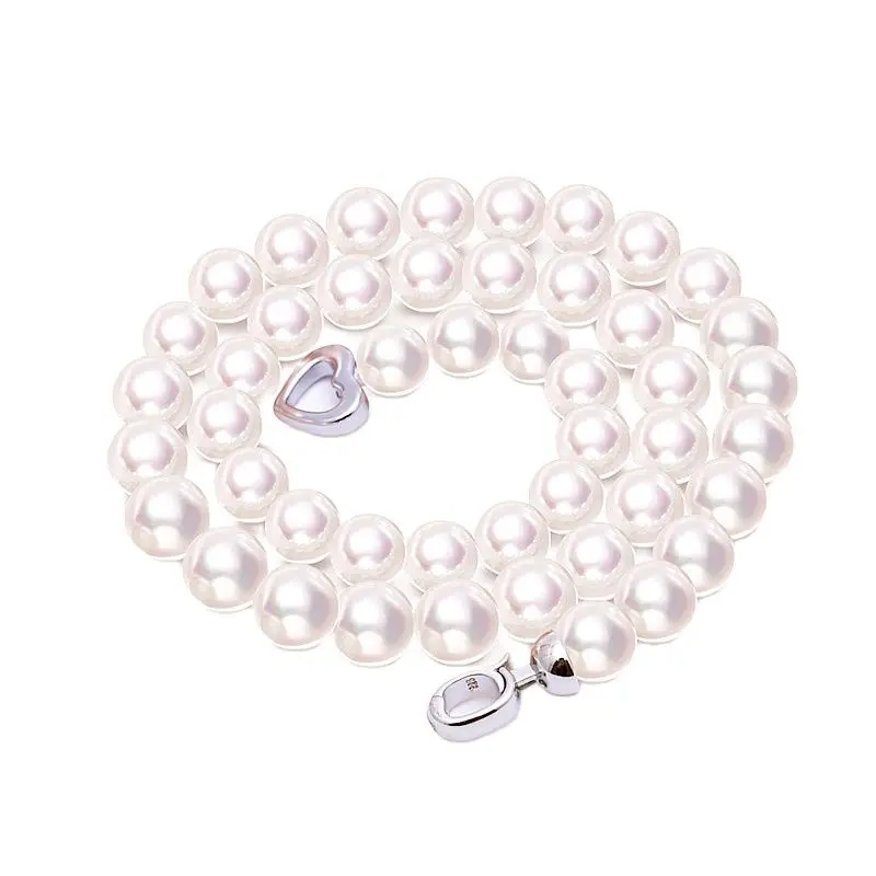 MADALENA SARARA AAA 8-9mm Freshwater Pearl Strand Women Necklace Natural White Color Fine Luster Heart Clasp Set