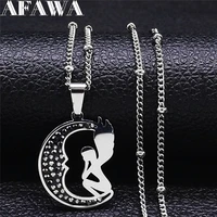 2021 moon angel black crystal stainless steel necklace for womenmen silver color necklaces chain jewery collier lune n4813s01