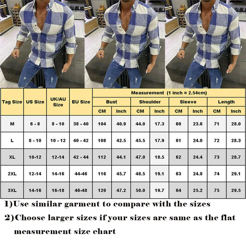 

Men's Plaid Check Casual Cotton Linen Shirt Tops Button Down Classic Tees Shirt