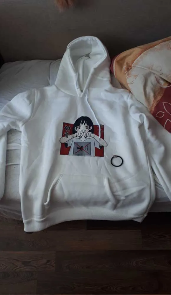 Аниме принт толстовка женская Kawaii Толстовка Harajuku одежда пуловер с капюшоном корейского размера плюс тонкая Повседневная Уличная одежда Топ V562