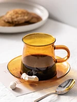 ins hot glass coffee set luxury amber blue tea time tea set coffee cup and saucer 220ml